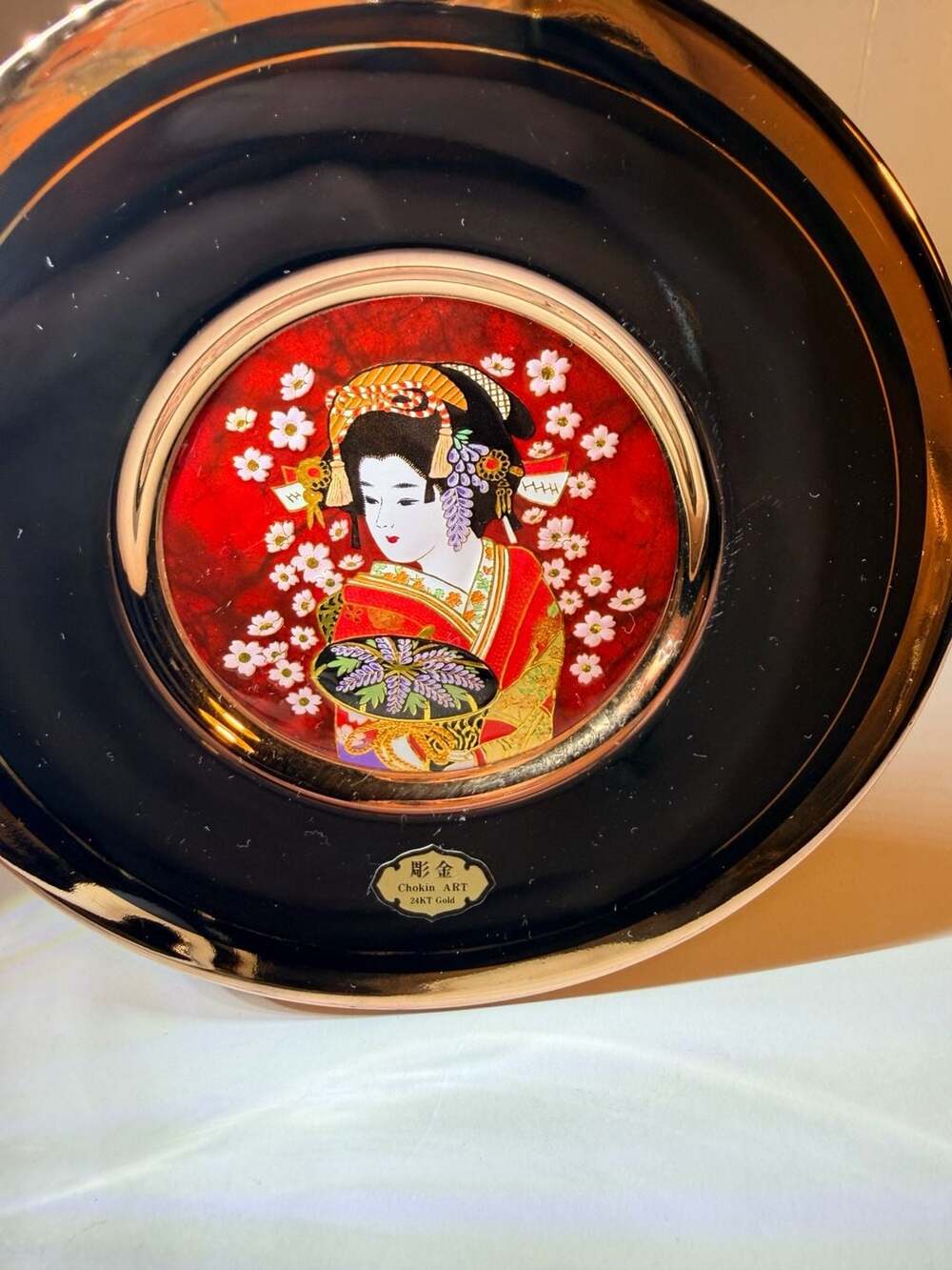 Chokin Art 24KT Gold Gilded Geisha Decorative Plate 6" Made in Japan